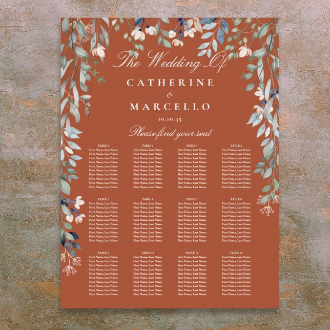 Terracotta Wildflowers Wedding Seating Plan Chart (Terracotta Wildflowers Wedding Seating Plan Chart)