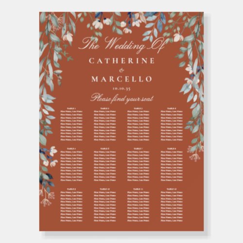 Terracotta Wildflowers Wedding Seating Plan Chart Foam Board