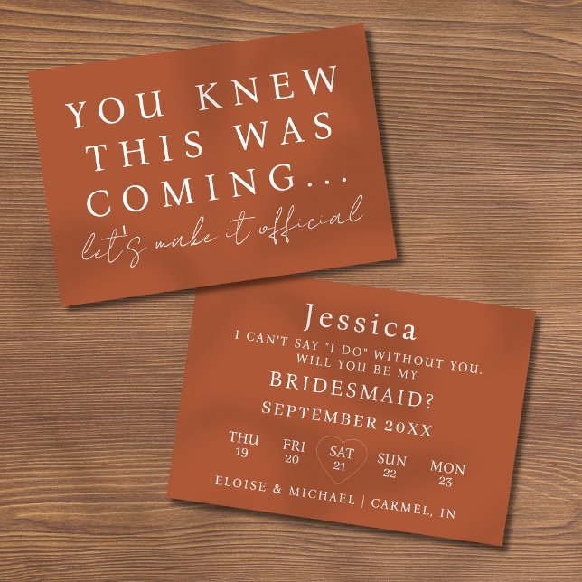 Terracotta Will You Be My Bridesmaid Proposal Card (Pop the question to your bridal party with this Will You Be My Bridesmaid Proposal Card! )