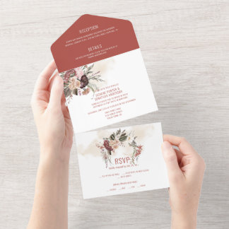 Terracotta Winter White Blush Pink Floral Wedding All In One Invitation