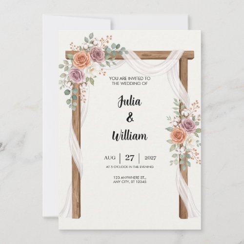 Terracotta Wooden Arch Draped Wedding Invitation