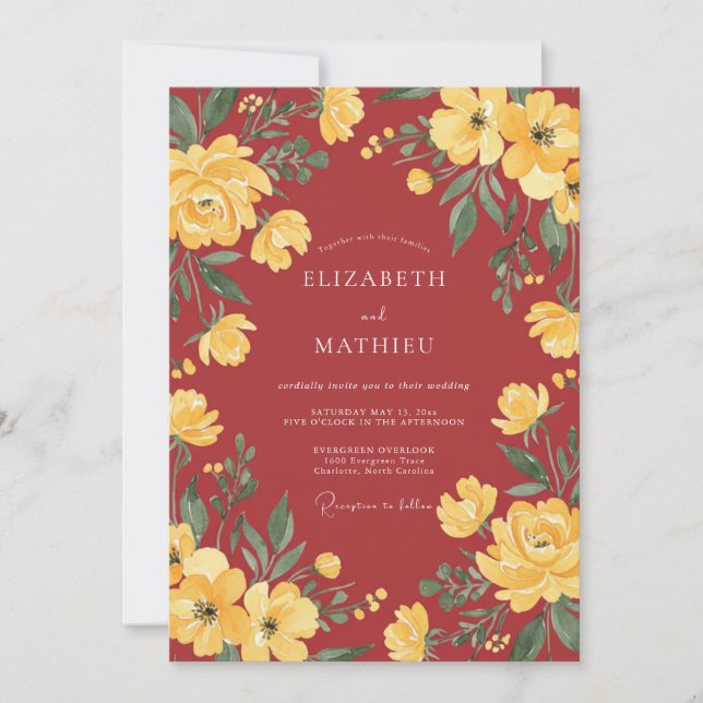 Terracotta Yellow Floral Wedding Invitation (Front)