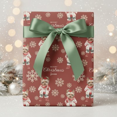 Terracotta Yorkshire Terrier Christmas Wrapping Paper