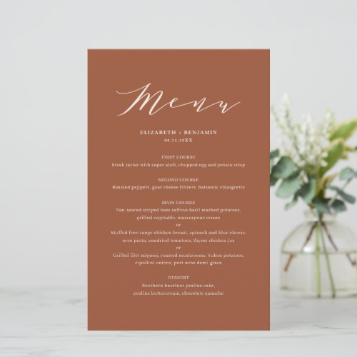 Terracottta Minimalist Script Wedding Menu Card