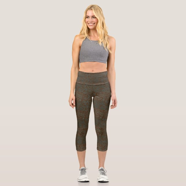 Terrain Pattern Blue 01bx4 Brown BG Capri Leggings (Front)