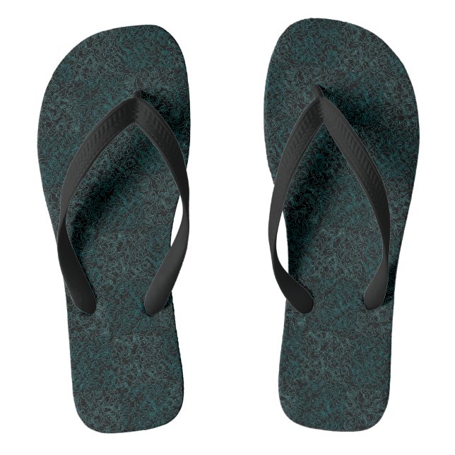 Terrain Pattern Green 01bx4.Black Flip Flops (Footbed)