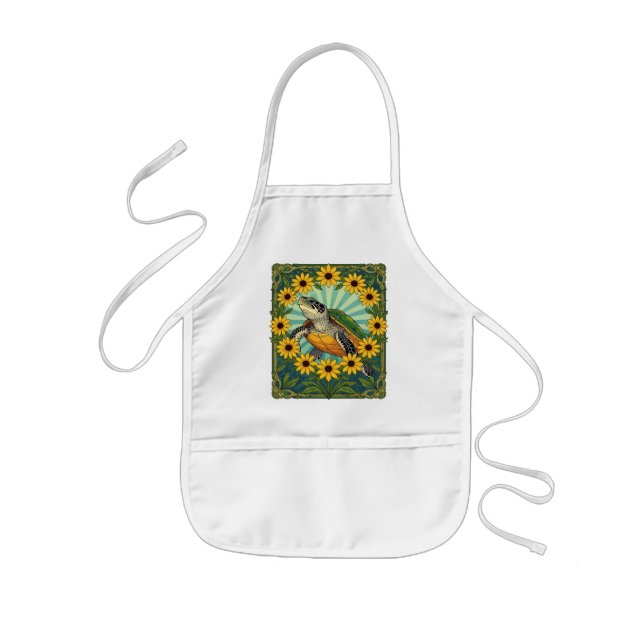 Terrapin And Black Eyed Susan Flowers Art Nouveau  Kids' Apron (Front)