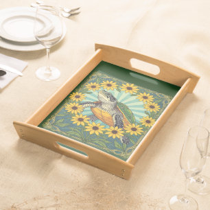 Terrapin And Black Eyed Susan Flowers Art Nouveau  Serving Tray