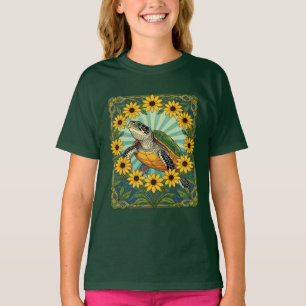 Terrapin And Black Eyed Susan Flowers Art Nouveau  T-Shirt