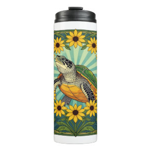 Terrapin And Black Eyed Susan Flowers Art Nouveau Thermal Tumbler