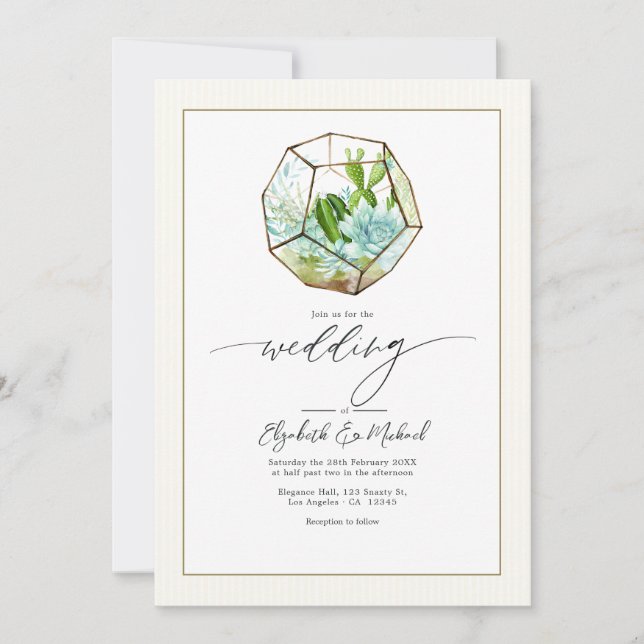 Terrarium Garden Wedding Photo and QR Code Invitation (Front)