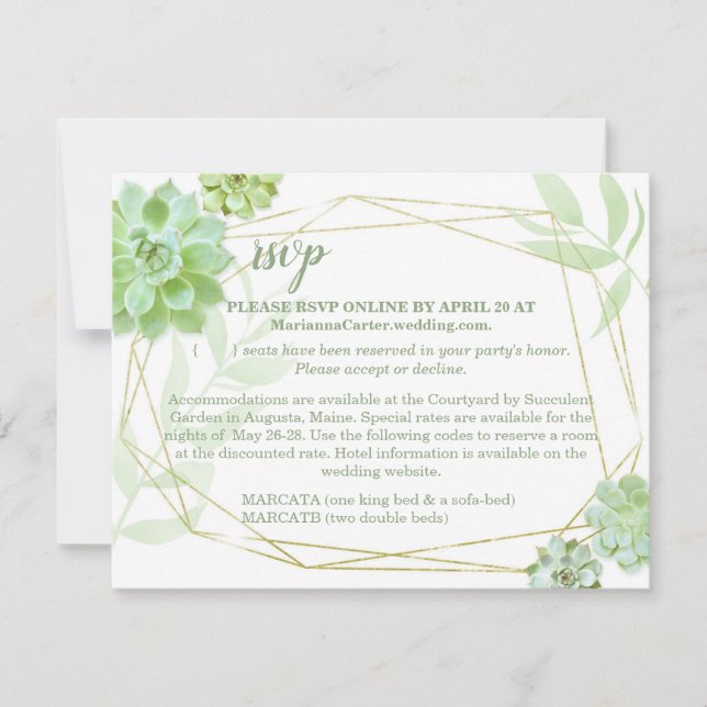 Terrarium Succulent Wedding RSVP & Accommodations Card (Front)