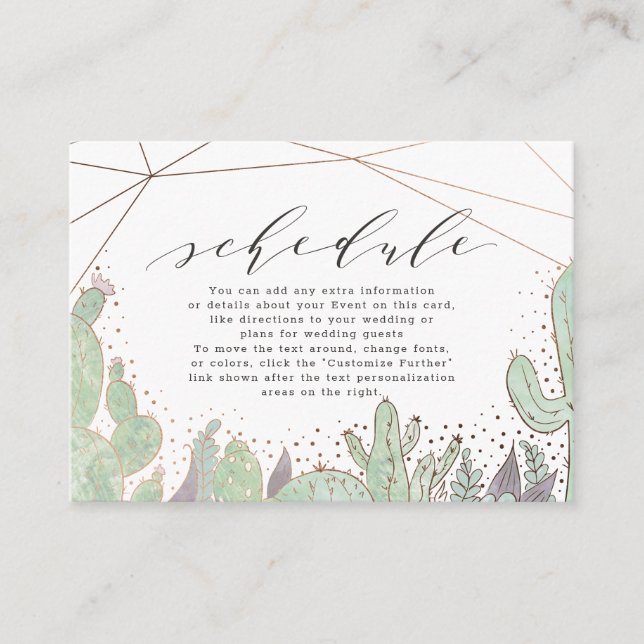 Terrarium & Succulents Geometric Wedding Schedule Enclosure Card (Front)