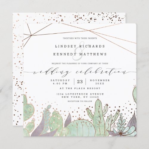 Terrarium Succulents Geometric Wedding Square Invitation