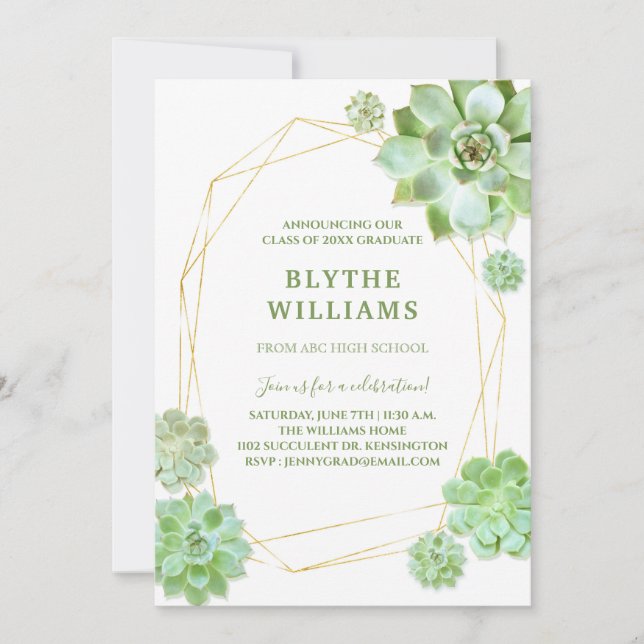 Terrarium Succulents Graduation Party Invitation (Front)