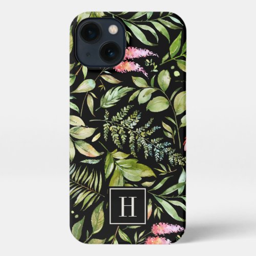 Terrarium Watercolor Botanical Pattern Monogram iPhone 13 Case