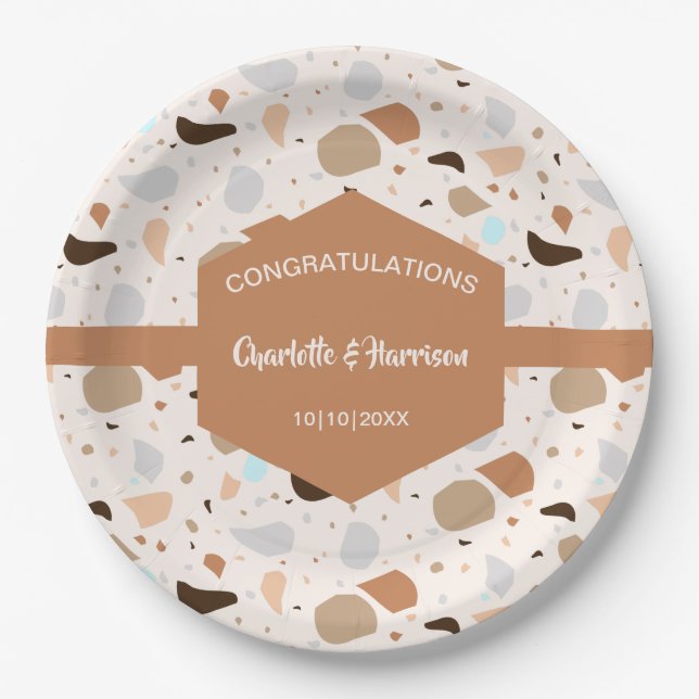 Terrazzo Abstract Earthy Modern Paper Plates (Front)