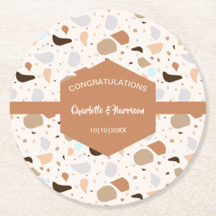 Terrazzo Abstract Earthy Modern Round Paper Coaster