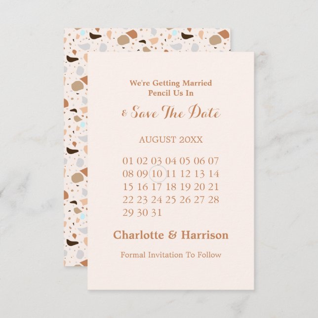 Terrazzo Abstract Modern Earthy Wedding Save The Date (Front/Back)