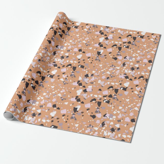 Terrazzo Abstract Pattern Terracotta  Wrapping Paper (Unrolled)