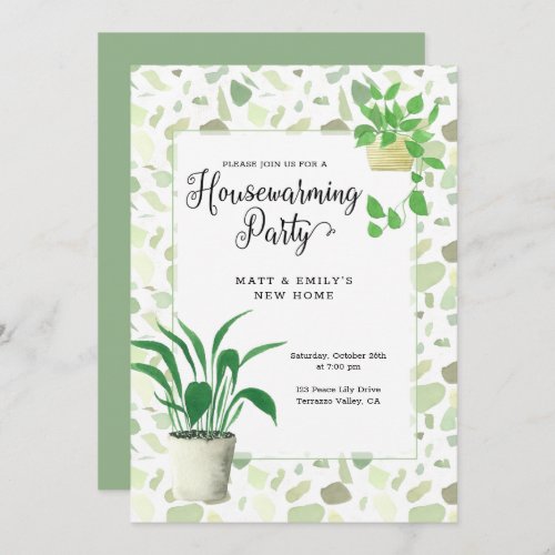 Terrazzo and Houseplants Green Housewarming Party Invitation