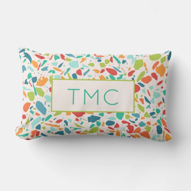 Terrazzo Architectural Monogram Initials Colorful Lumbar Pillow (Front)