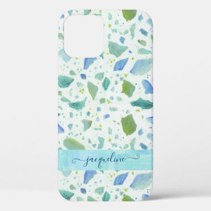 Terrazzo Beach Blue Sea Glass Pattern Aqua Green iPhone 12 Case