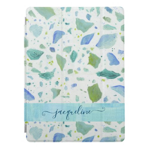 Terrazzo Beach Sea Glass Blue Aqua Green Pattern  iPad Pro Cover