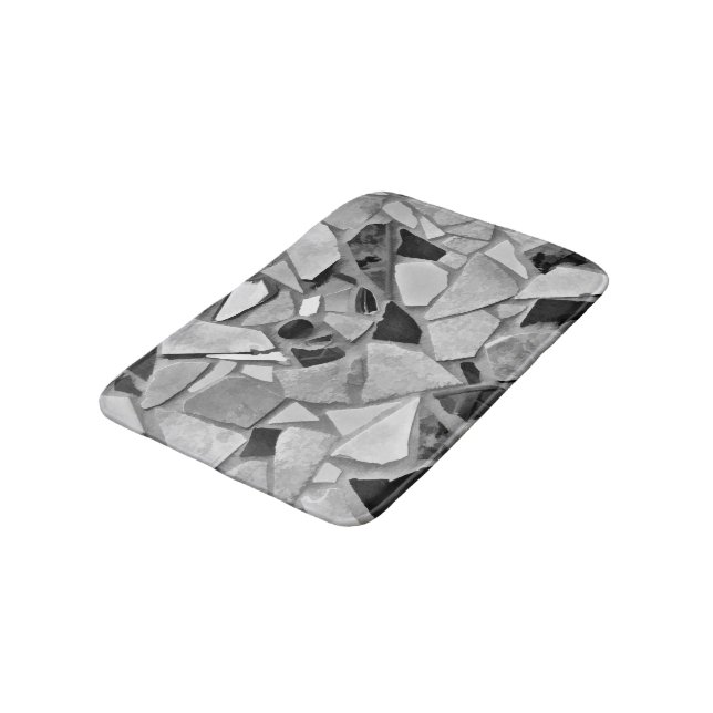 Terrazzo Black and White Grey Modern Mosaic Art Bath Mat (Angled)