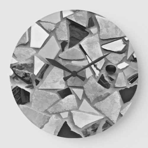 Terrazzo Black and White Grey Modern Mosaic Art Large Clock