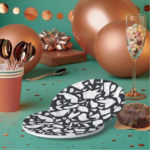 Terrazzo Black  White 18 Party Paper Plates