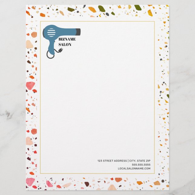 Terrazzo Blow Dryer Hair Salon Beauty Business Letterhead (Front)