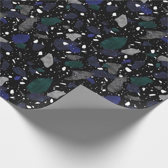 Terrazzo Blue Green Gray Tile Print Wrapping Paper (Corner)