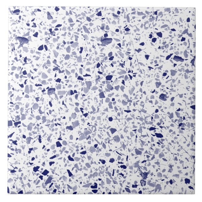 Terrazzo Blue White Minimal Modern Stone Ceramic Tile (Front)