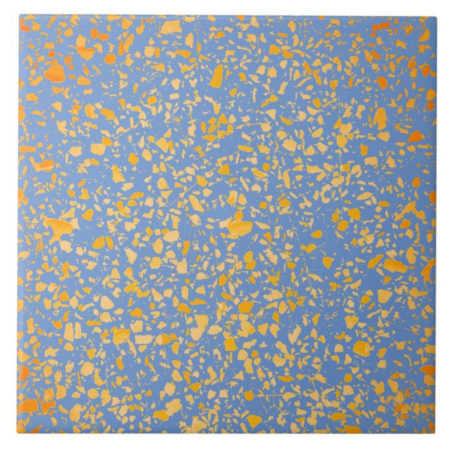 Terrazzo Blue Yellow Minimal Simple Stone Pattern Ceramic Tile (Front)