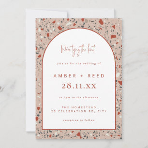 Terrazzo Blush Rust Terracotta Modern Arch Wedding Invitation