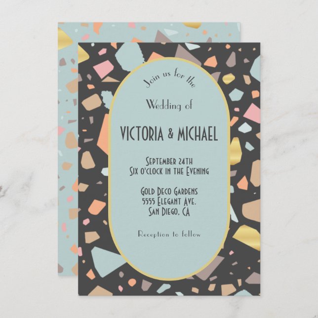 Terrazzo brass inlay modern wedding invitation (Front/Back)