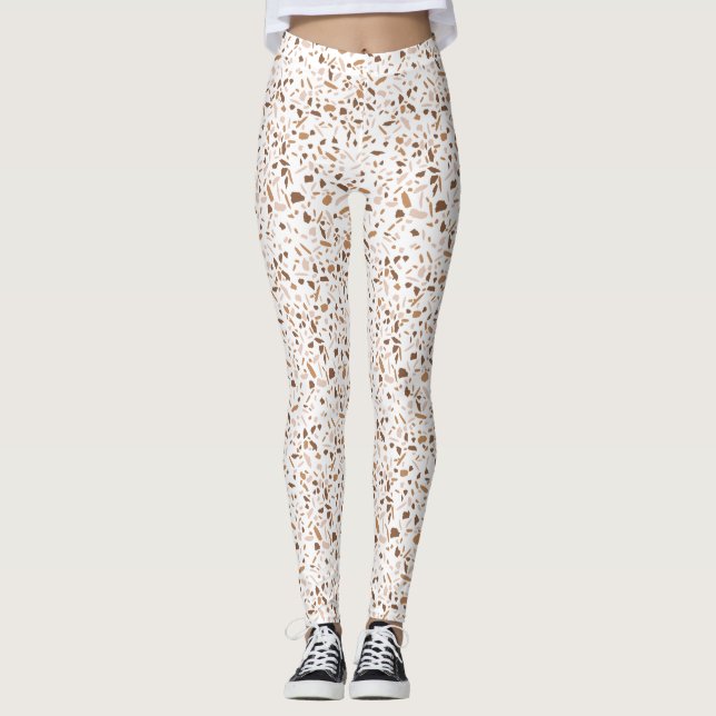 Terrazzo Brown and Beige and White  Leggings (Front)