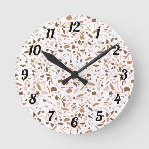 Terrazzo Brown and Beige and White Round Clock