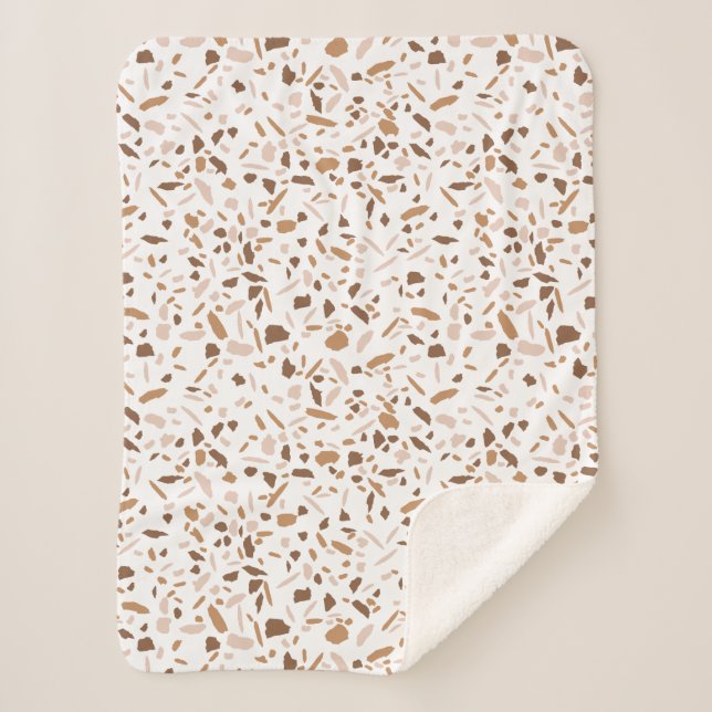 Terrazzo Brown Beige White Neutral Colors Sherpa Blanket (Front)