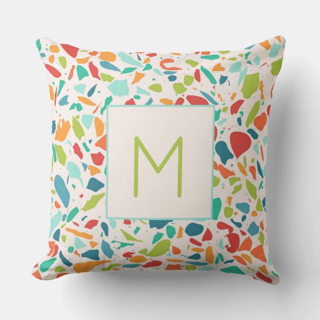 Terrazzo Colorful Architectural Initial Designer Throw Pillow (Front)
