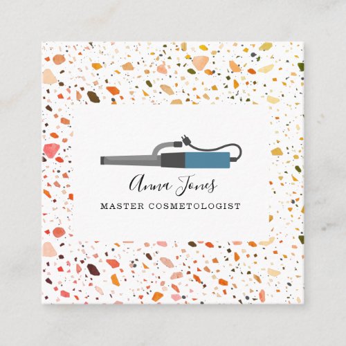 Terrazzo Curling Iron Salon Cosmetologist Square Business Card