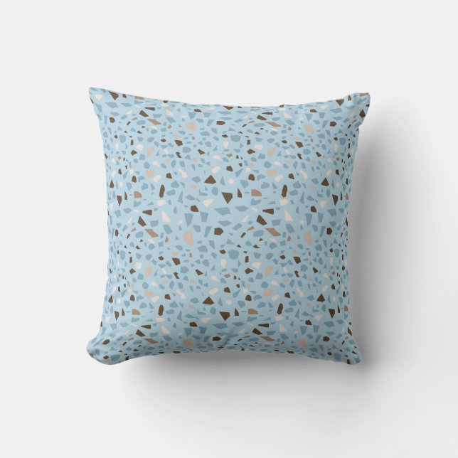 Terrazzo Design Blue Tan Brown Pattern Throw Pillow (Front)