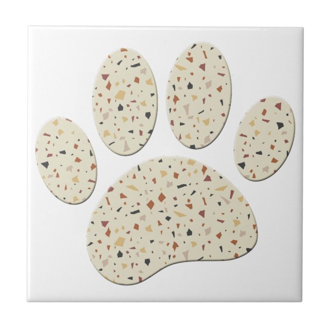 Terrazzo Dog Pawprint Pattern Art Ceramic Tile (Front)