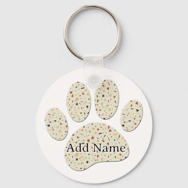 Terrazzo Dog Pawprint Pattern Art Keychain (Front)