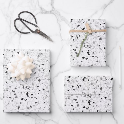 Terrazzo Elegant Black And White Grey Retro Wrapping Paper Sheets