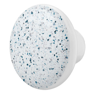 Terrazzo Elegant Teal Blue Green White Grey Retro Ceramic Knob