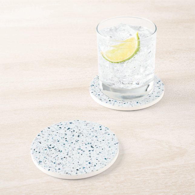 Terrazzo Elegant Teal Blue Green White Grey Retro Coaster (Side)