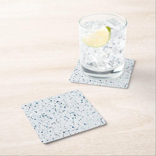 Terrazzo Elegant Teal Blue Green White Grey Retro Square Paper Coaster