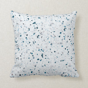 Terrazzo Elegant Teal Blue Green White Grey Retro Throw Pillow